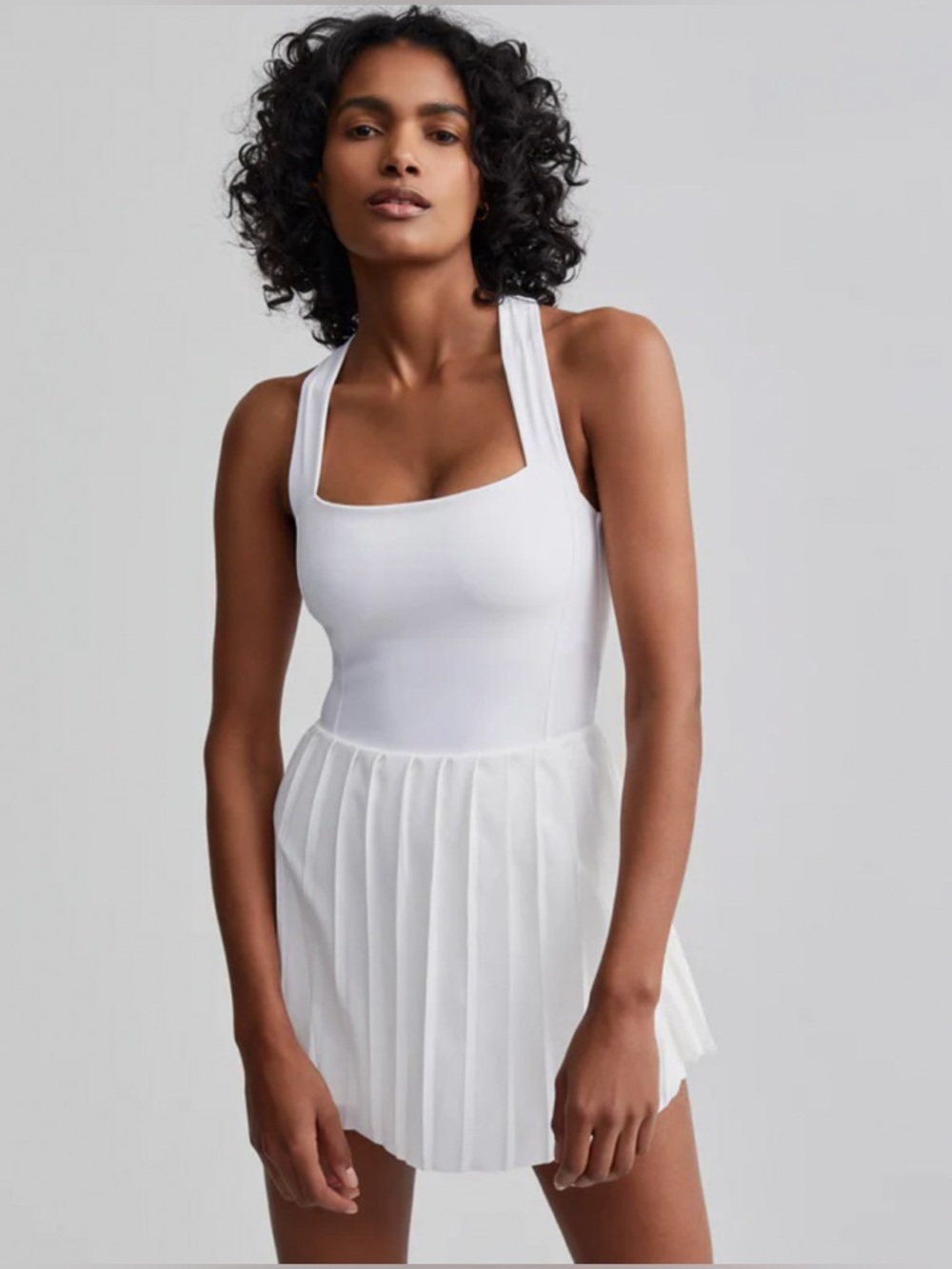 Varley White Carina Pleated Athletic Tennis Dress